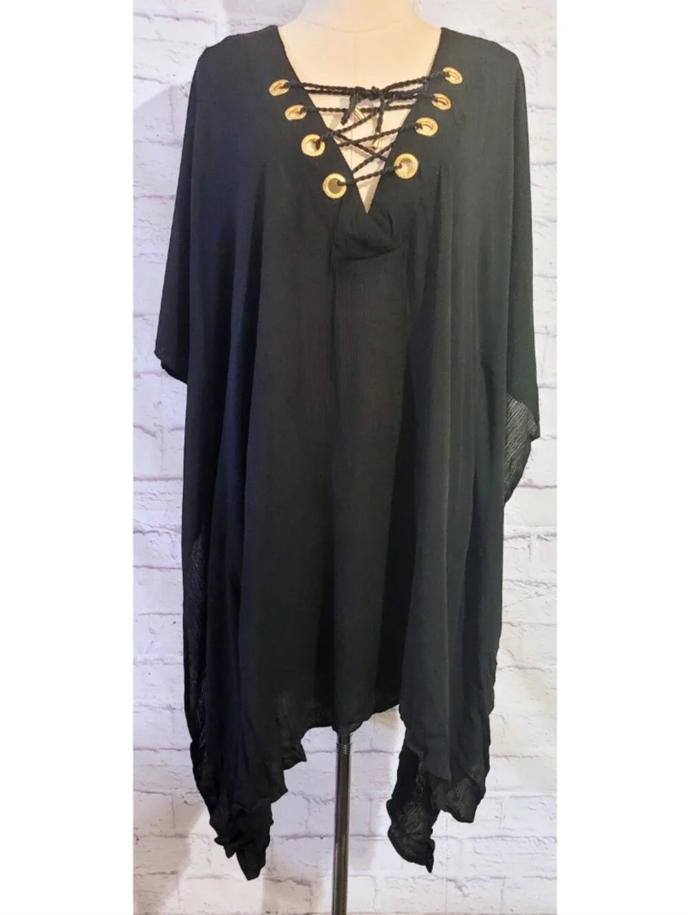 Women's Blanca Resortwear Cover Up Dress Size Medium Black Lace Up V-Neck